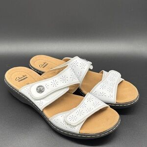 Clarks Women's Lesia Lacole White Slide Sandals Sz 10